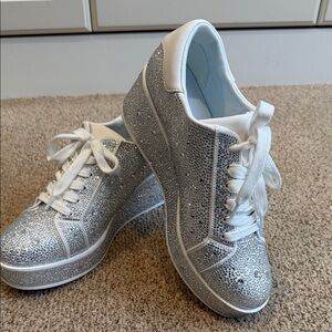 INC International Concepts Aideen Silver Rhinestone Platform Lace-Up Sneakers
